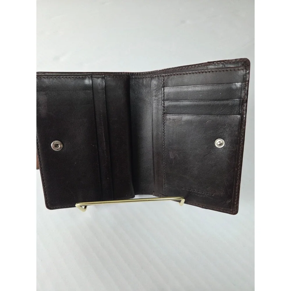 Burberry Nova Check Canvas Leather Bifold Wallet Brown Kiss Lock Coin Pouch